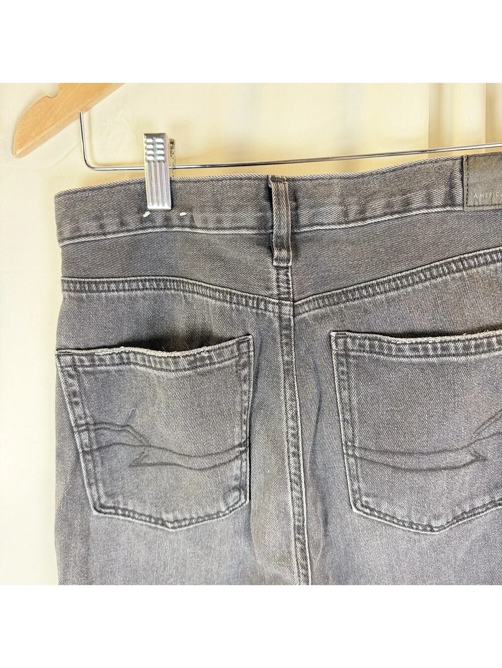 American Eagle Mom Jeans Black/Gray Denim Jeans Cotton Distressed Size 4 Reg